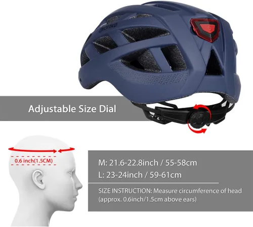 Miniatura 6 de Casco de bicicleta para adultos, hombres y mujeres, con luz - Casco de bicicleta de montaña y carretera con almohadillas de repuesto y visera AZUL