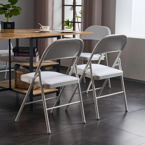 Miniatura 6 de Karl home Paquete de 12 sillas plegables blancas con asientos acolchados para exteriores e interiores, asiento comercial apilable portátil con marco