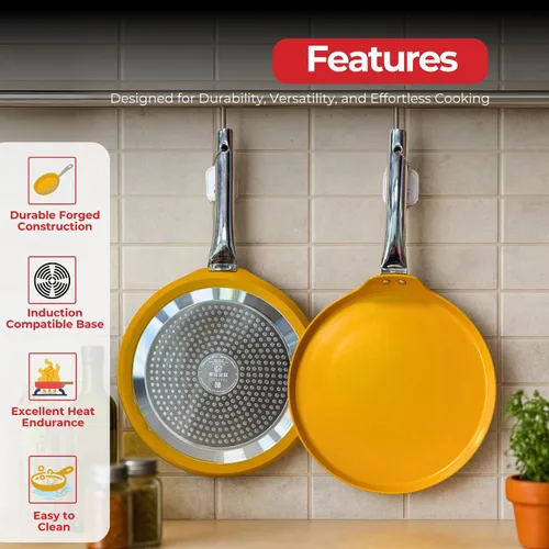 Miniatura 3 de SALFORD Sartén antiadherente de cerámica de 11 pulgadas para crepé Dosa Tawa, plancha plana para panqueques, tortillas y huevos, compatible