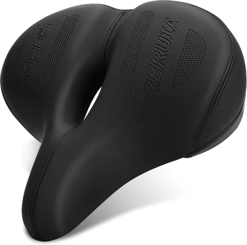 Miniatura 8 de Asiento de bicicleta grande y cómodo, sillín ancho con absorción de impactos, cojín de bicicleta de ejercicio de gran tamaño con espuma