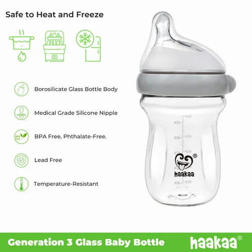 Miniatura 6 de Haakaa Generation 3 - Biberón de vidrio de 4 oz/4.1 fl oz, paquete de 1 (gris)