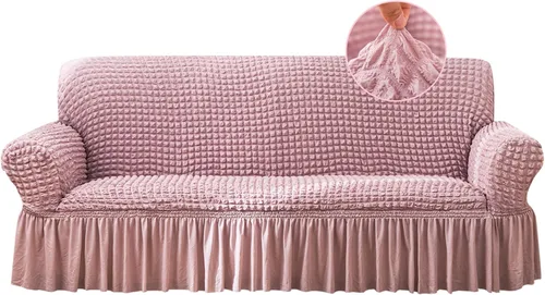 Miniatura 22 de Jeloris Funda Protectora Elástica para Sofá de Dos Plazas de Fácil Ajuste con Falda, Protector de Muebles Universal Duradero Lavable de Alta Beige
