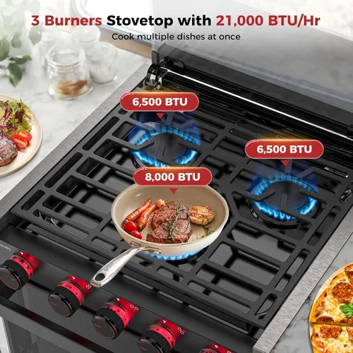 Miniatura 3 de CAMPLUX Elite - Combo de estufa y horno de propano para RV de 17 pulgadas, 1.27 pies cúbicos con 3 quemadores, salida total 28,100 BTU/Hr, estufas