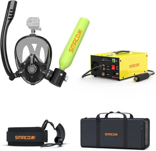 Miniatura 8 de SMACO Mini tanque de buceo con máscara de esnórquel 0.5L tanque de buceo pequeño portátil con máscara de buceo de cara completa, reutilizable