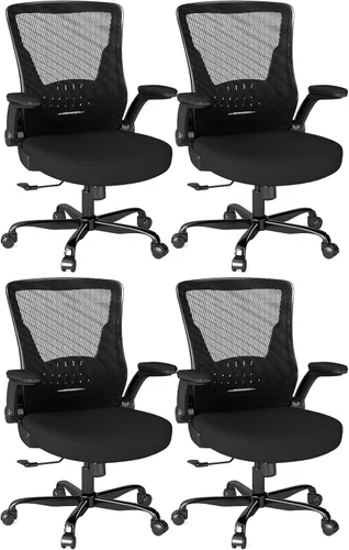 Miniatura 11 de Silla de oficina ergonómica, silla de escritorio de malla con altura ajustable y reposabrazos abatibles, cómoda silla de computadora para largas