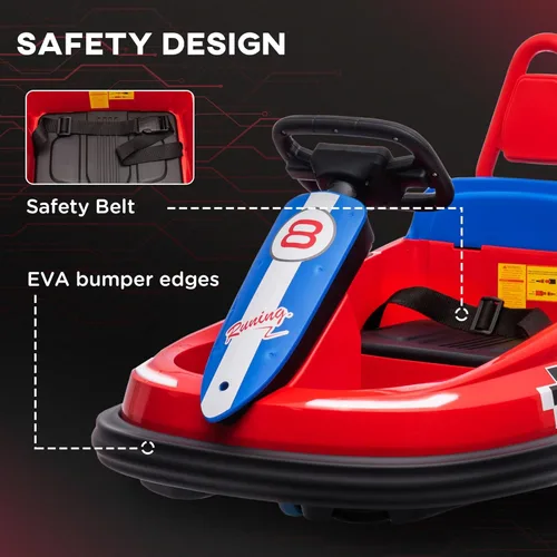 Miniatura 5 de Aosom Coche de Choque para Niños Pequeños, Rotación 360° Coche Eléctrico de 6V para Niños con Bordes de Parachoques de EVA, Motor Doble, Canciones