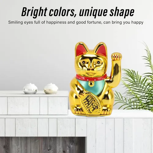 Miniatura 6 de Lucky Fortune Cat, gato de la suerte japonés con brazo agitado, figura de gato de buena suerte de Feng Shui, funciona con pilas, adorno