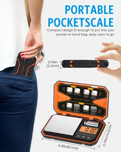 Miniatura 5 de AMIR Báscula digital de bolsillo, báscula de alta precisión de 17.64 oz x 0.00 oz con pantalla LCD, báscula digital de alimentos con función