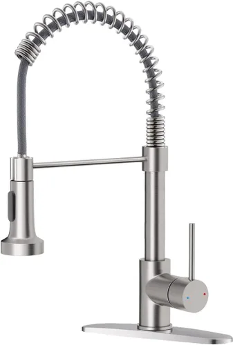 Miniatura 18 de Grifo de cocina con rociador LED, grifo de fregadero de cocina de una sola manija con rociador extraíble, muelle y luz LED de níquel cepillado