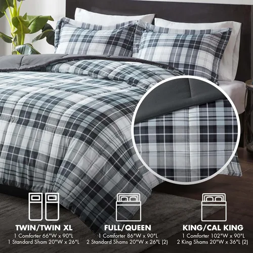 Miniatura 4 de Madison Park Essentials - Juego de ropa de cama con edredón a cuadros Parkston y funda a juego, cubierta antimanchas Scotchguard 3M, hipoalergénico