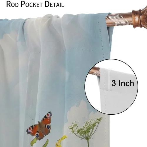 Miniatura 7 de Sunflower Curtains for Living Room Bedroom, Spring Nature Blue Sky and Butterfly Window Drapes, Rustic Wooden Fence Floral Botanical Decor, 2 Panels