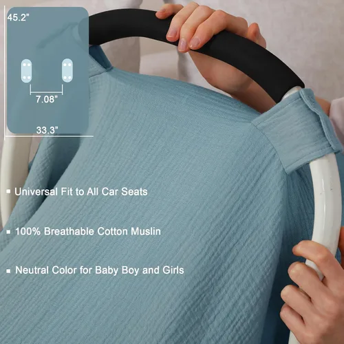 Miniatura 5 de Funda de asiento de automóvil 100% muselina de algodón para bebé, cubierta de toldo para asiento de automóvil, fundas de ajuste universal para niños