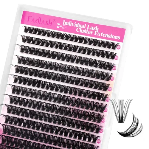 Miniatura 10 de Racimos de pestañas individuales, bandeja mixta, rizado D, extensiones para colocar en casa (40D-0.07 mm-D, 15/32 de pulgada-45/64 de pulgada)