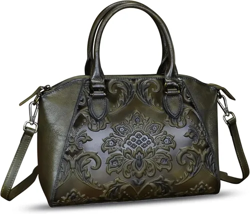 Bolsos y bolsos de cuero genuino para mujer, estilo vintage, de cuero en relieve, bandolera, correa para el hombro