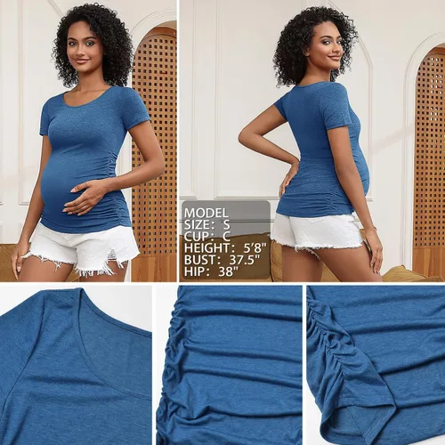 Miniatura 28 de GINKANA Blusas de maternidad de manga corta, diseño floral, fruncido, casual, para mamá, para embarazo