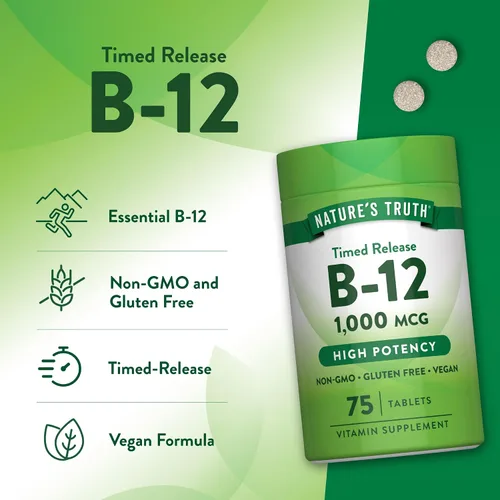Miniatura 5 de Nature's Truth Vitamina B12 1000 mcg 75 tabletas de liberación temporal Suplemento vegano, sin OMG y sin gluten