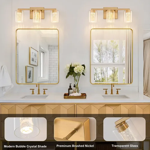 Miniatura 4 de SineRise Lámpara de tocador dorada de 3 luces con 3 modos de color (3000K/4000K/6000K), Accesorio de luz LED para baño con protección ocular, Luz
