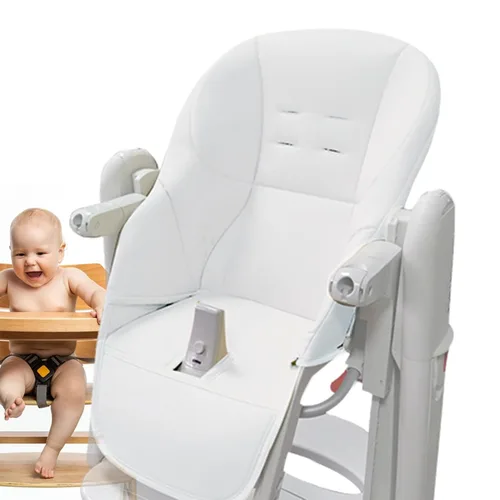 Miniatura 8 de LAFANDE Fundas para silla alta para bebé, cojín para silla de comedor de bebé, funda de piel sintética con acolchado para silla de comedor Peg Blanco
