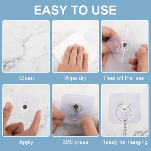 Miniatura 5 de 30 piezas de ganchos de pared autoadhesivos sin necesidad de perforación para colgar, ganchos adhesivos sin dejar rastro para marcos sin usar clavos