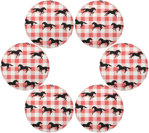 Miniatura 3 de Red Checkered Running Horse Circle placemats Solid placemats for Dining Table Set of 4 15x15 in individuales para comedor