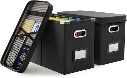 Miniatura 14 de Oterri Caja de archivos colgante con bolsillo de malla, caja organizadora de archivos con tapa, caja organizadora de documentos plegable