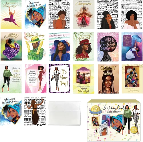 Miniatura 9 de Surtido de tarjetas de felicitación cristianas afroamericanas – Juego de 18 tarjetas inspiradoras con sobres – Cumpleaños, aliento, recuperarse