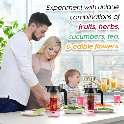 Miniatura 7 de Jarra de agua con infusor de frutas de vidrio pequeño, jarra de infusión de vidrio de borosilicato de 36 onzas con varilla infusora extraíble