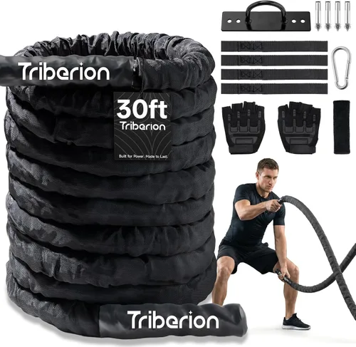 Cuerda de batalla para entrenamiento de gimnasio en casa, 1.26 pulgadas, 30 pies, cuerdas de ejercicio de entrenamiento pesadas, equipo de fitness