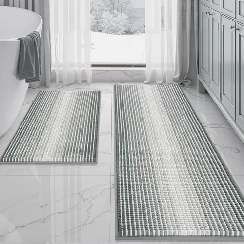 Miniatura 108 de BSICPRO Juegos de Alfombras y Tapetes para Baño, Juego de Alfombra de Baño de Felpilla Gruesa Absorbente de 2 Piezas Antideslizante, Tapetes Suaves