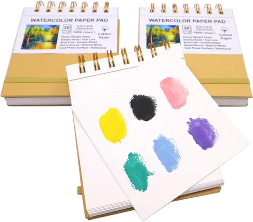 Miniatura 5 de Mini blocs de papel de acuarela, 4 x 4, paquete de 3, libros de bocetos de tapa dura, papel de algodón pesado de 140 libras/10.58 oz/m²