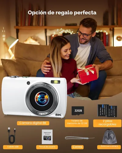 Miniatura 8 de Cámara digital de 88 MP para fotografía, cámara de video WiFi 8K Vlog 2026 para YouTube con pantalla táctil, lente doble, enfoque automático Blanco
