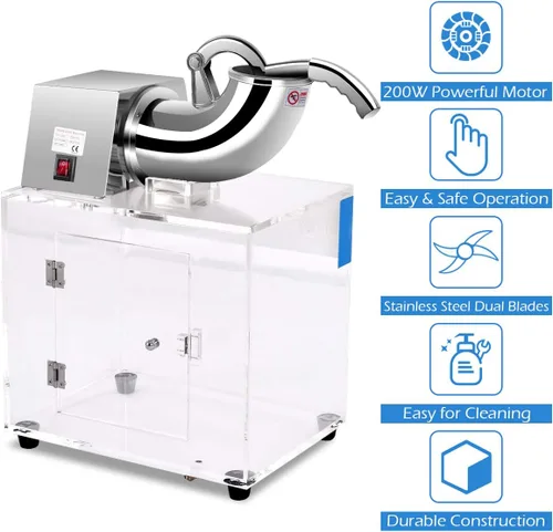 Miniatura 4 de Costzon Máquina comercial de cono de nieve, afeitadora de hielo de acero inoxidable de 440 libras/H con cuchillas dobles, máquina eléctrica de cono