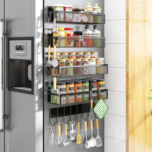 Aufworld Estante magnético para especias para refrigerador, paquete de 5 estantes magnéticos, organizador magnético móvil para refrigerador con un