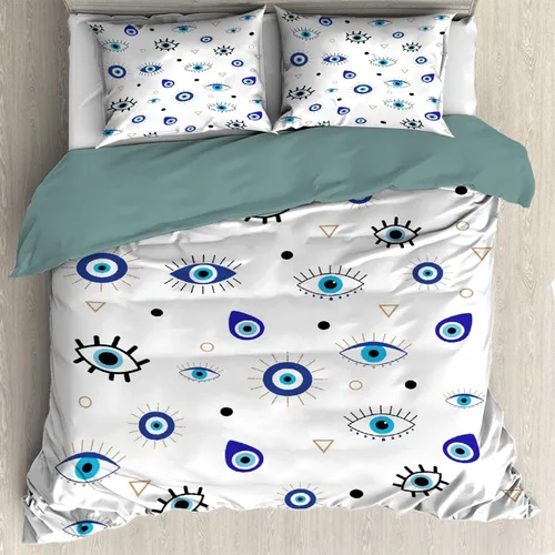 Miniatura 10 de Funda de edredón de 3 piezas con patrón de mal de ojo, tamaño individual de 68 x 87 pulgadas con 2 fundas de almohada, juego de funda de edredón