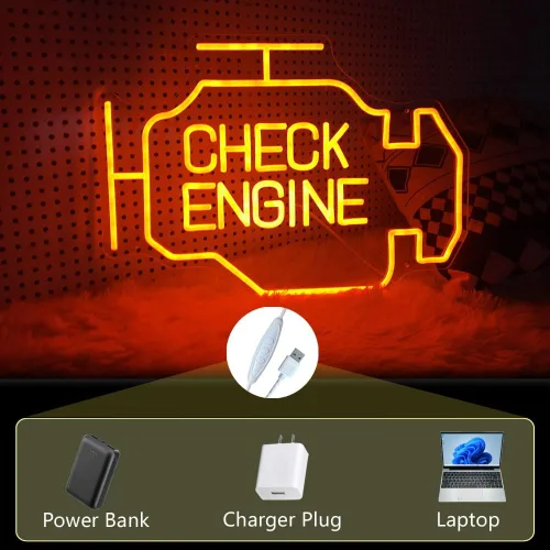 Miniatura 2 de Letrero de Neón Grande, Letrero de Neón Check Engine Light para Decoración de Pared, Letrero de Neón LED para Taller de Reparación de Autos Garaje