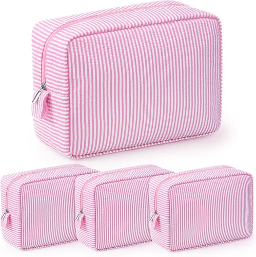 Miniatura 10 de Sanwuta 3 bolsas de maquillaje de sirsaca, bolsas de cosméticos de sirsaca a rayas para mujer, organizador de artículos de tocador de viaje grandes