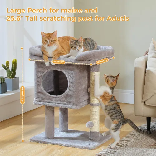 Miniatura 2 de PAWZ Road Árbol para gatos de interior, torre para gatos de 26 pulgadas con percha grande, condominio privado, condominio pequeño para gatos