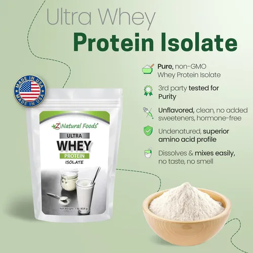Miniatura 3 de Z Natural Foods Ultra Whey Protein - Polvo aislado de proteína de suero puro, sin sabor, sin azúcar, aislado de suero sin sabor con proteínas