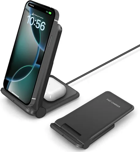Cargador inalámbrico de 25 W, estación de carga inalámbrica plegable 2 en 1 para Apple iPhone 16/16 Pro/15/14/13/12/11/Plus/SE/X/Airpods, PDKUAI 15W