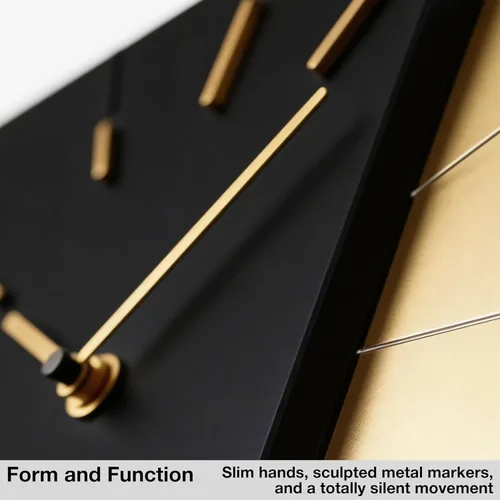 Miniatura 4 de Relojes Driini Reloj de pared moderno de mediados de siglo - Reloj cuadrado negro con acento dorado decorativo - Reloj único y genial, funciona