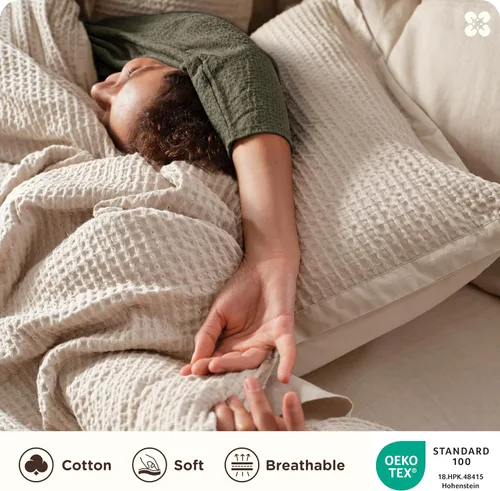 Miniatura 3 de Bedsure Funda de edredón de algodón tamaño King – 100% algodón tejido gofre, funda de edredón beige tamaño King, GentleSoft™ y juego de ropa de cama
