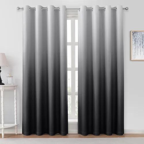 Miniatura 10 de HOMEIDEAS Cortinas Blackout Negras Ombré de 52 x 63 Pulgadas de Largo Degradado Oscurecimiento de Habitación Aislamiento Térmico Ahorro de Energía