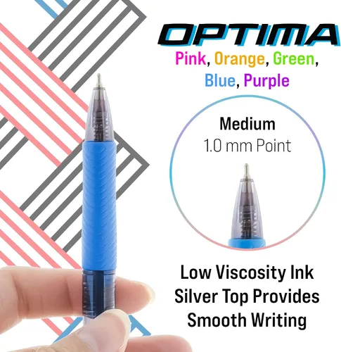 Miniatura 2 de BAZIC - Bolígrafo retráctil de tinta de gel de aceite Optima de 5 colores Colores brillantes (5 unidades)