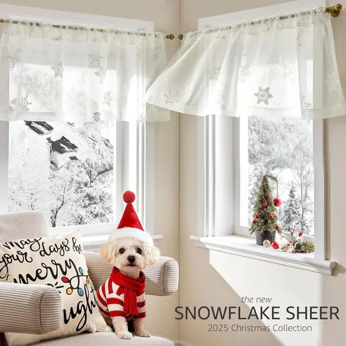 Miniatura 2 de jinchan Cenefa de cortinas de Navidad transparentes de copo de nieve de 18 pulgadas de largo, decoraciones de Navidad, tratamiento de ventana