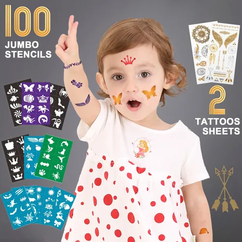 Miniatura 3 de Kit de pintura facial para niños, 20 pinturas a base de agua, no tóxicas, para piel sensible, 100 plantillas, 3 brillos 2 tizas para el cabello, 2