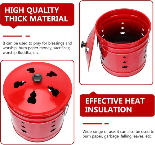 Miniatura 6 de Happyyami - Cubo de fuego esmaltado de 9.44 x 9.44 x 11.81 pulgadas, incinerador para fogata al aire libre para adoración de papel y dinero