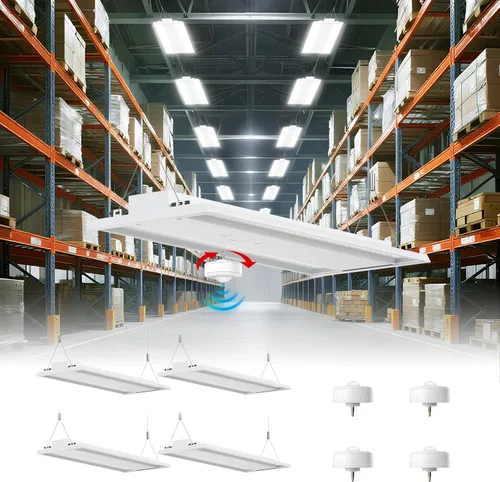 Miniatura 18 de Luz lineal LED de 300 W con sensor de movimiento, área de iluminación central más grande, 45000 lm, 120-277 V, 0-10 V, 5000 K, luces LED lineales