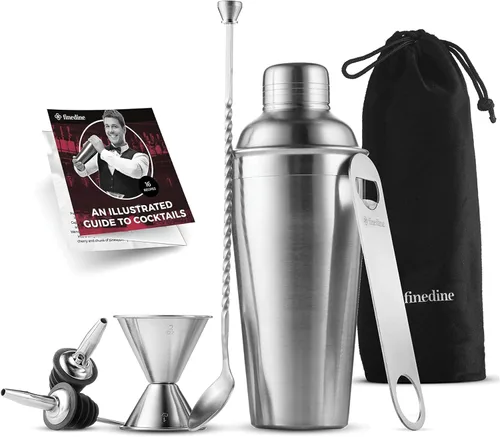 Juego de coctelera de 7 piezas, kit de barman de acero inoxidable con todos los accesorios de bar, colador de cócteles, dosificador doble, cuchara