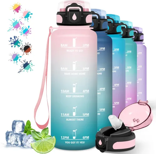 Miniatura 49 de Botella de agua – 16.9 fl oz – Botella de agua para niños, botella de sorbete a prueba de fugas, botella deportiva con marcador de tiempo, botella