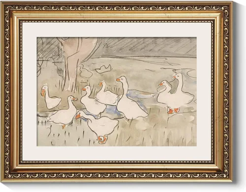 ARPEOTCY Arte de pared vintage enmarcado en oro, impresiones estéticas de lienzo de pato con marco, decoración de pared clásica victoriana para sala